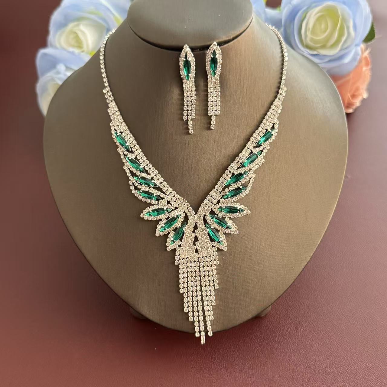Gemstone Tassel Necklace & Earrings - TCC FASHION