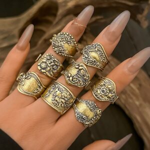10 Vintage Flower Pattern Open Rings - TCC FASHION